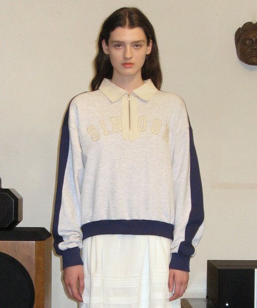 MUSINSA | SINOON COLOR BLOCK ZIP-UP SWEATSHIRT (LIGHT GRAY)