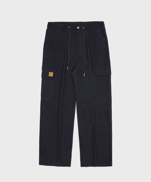 Corduroy Cargo One-tuck Wide Pants Black