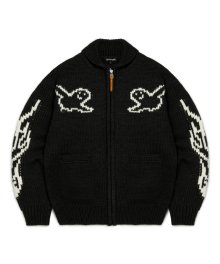 MG COWICHAN ZIP-UP KNIT JACKET - BLACK