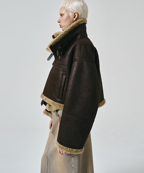 Cropped shearling outlet coat