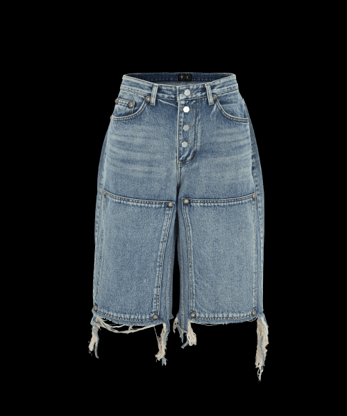 MUSINSA | THUG CLUB Double Knee Denim Shorts - Blue