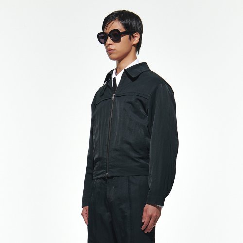 Piping Zip-up Jacket [Moss Black]