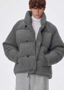 Pure shetland wool puffer jacket_Heather grey