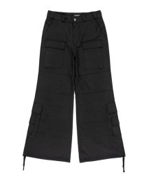 Cargo Wide Flare Trousers - Black
