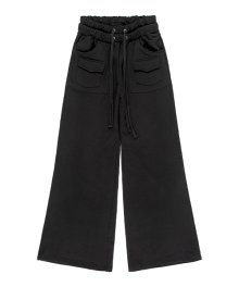 Double Layered Heavy Terry Flare Pants - Black