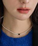 스칼렛또(SCALETTO) CKE209 [surgical steel]Black Mini Heart Pearl Bead Necklace