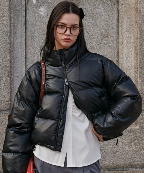 Black leather sales bubble jacket