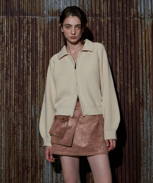 MUSINSA | FROMWHERE Suede Pocket Mini Skirt Beige