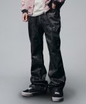 Curved Dirty Wash Bootscut Denim Pants - Coated Black