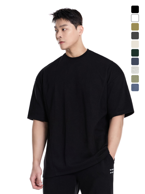 Perfect double side cotton oversize fit shoulder double slit plain short sleeved t-shirt 7color