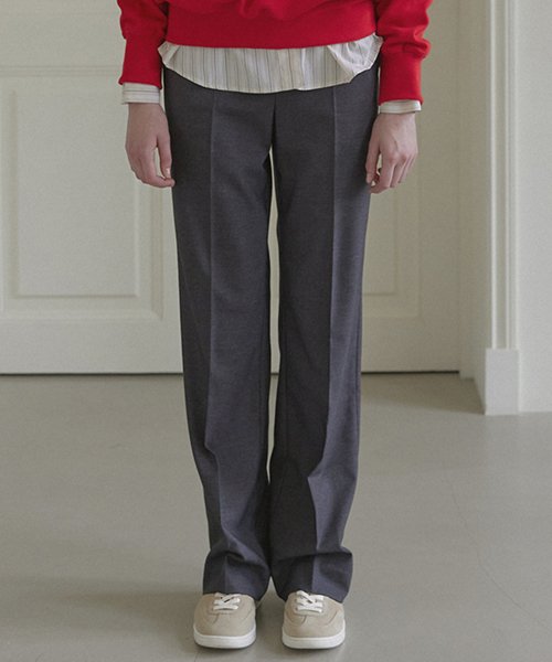 Waist Band Straight Pants - Charcoal