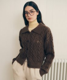 CABLE COLLAR KNIT CARDIGAN BROWN