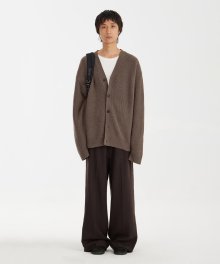 Oversized Irregular Knit Cardigan - Brown