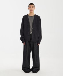 Oversized Irregular Knit Cardigan - Charcoal Grey