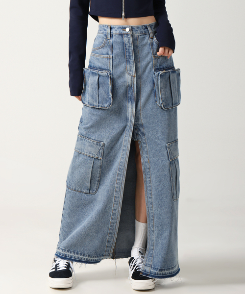 어반드레스(AVANDRESS) Evelyn Long Denim Skirt BLUE - 사이즈