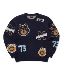 CAT PULL PATTERN JACQUARD PULLOVER NAVY