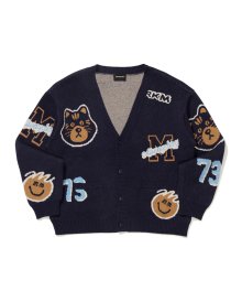 CAT PULL PATTERN JACQUARD CARDIGAN NAVY