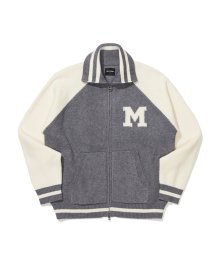 M LOGO SHAWL COLLAR KNIT ZIP UP GRAY