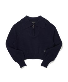 (W) CROP HALF KNIT ZIP UP  NAVY