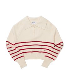 (W) CROP HALF KNIT ZIP UP  IVORY