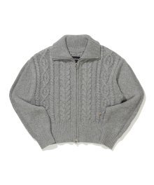 (W) CABLE HIGH GUAGE KNIT ZIP UP GRAY