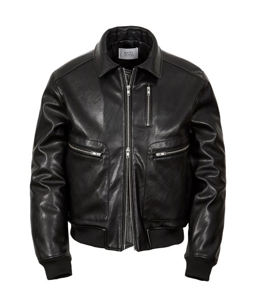 MUSINSA | WEST GRAND BOULEVARD Overfit Aircraft Leather Padded Bomber BLACK