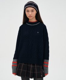 [23FW clove] Cable Highneck Pullover (Navy)