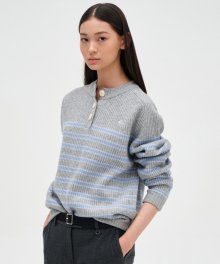 [23FW clove] Henry Neck Stripe Knit (Light Grey)