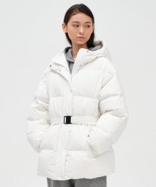 [23FW clove] Hooded Long Goose Down Jacket (White)