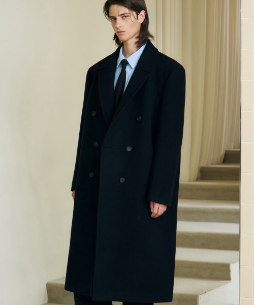 MUSINSA | DRAWFIT Premier Wool Double Chester Coat [BLACK]