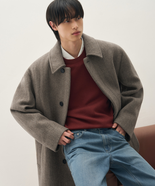 Check Wool Coat [BROWN]