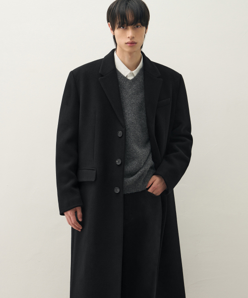 PREMIER WOOL SINGLE CHESTER COAT [BLACK]