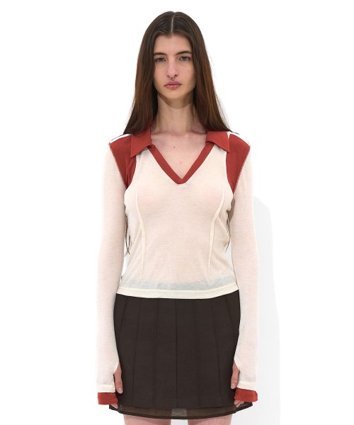 MUSINSA | PARTIMENTO WOMEN Color block collar top_ivory