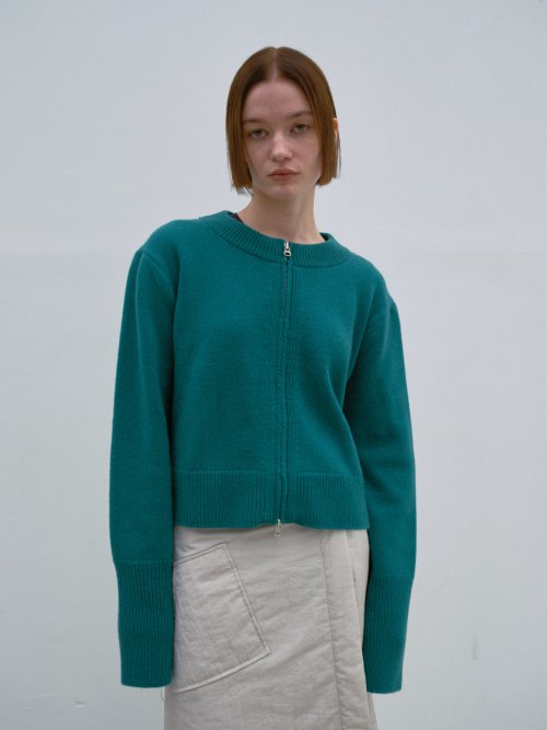 Merino Wool Zip-up Cardigan T/Green