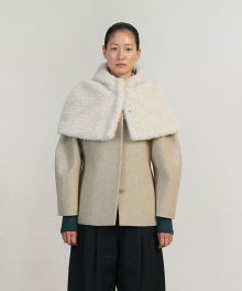 HAIRY HOODED CAPE_IVORY