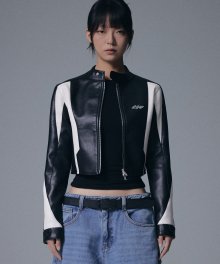 W Incision Leather Jacket - Black