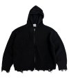 Oversize Knit Damage Hood Zip-up black