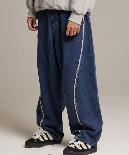 MUSINSA | PHILIPPAKER Blue Base Wave Wide Denim Pants Blue