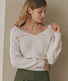 BIG COLLAR CABLE CROP KNIT IVORY
