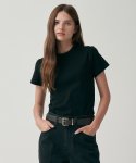 모트(MOTT) 리브드 스티치 레터링 티셔츠 - Black