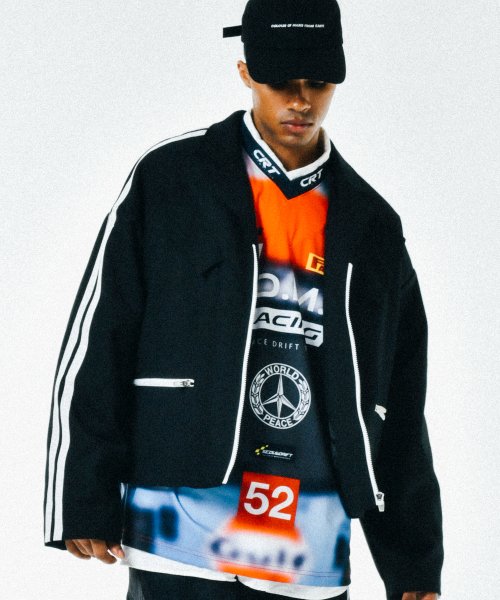 [UNISEX] Satin-Trimmed Padded Racing Jacket (Black)