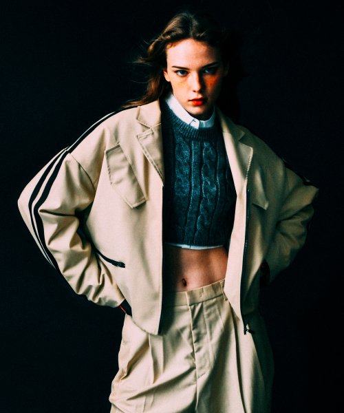 [UNISEX] Satin-Trimmed Padded Racing Jacket (Beige)