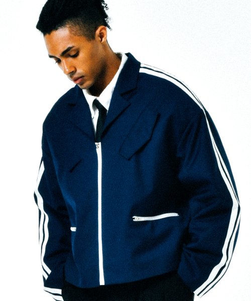 [UNISEX] Satin-Trimmed Padded Racing Jacket (Navy)