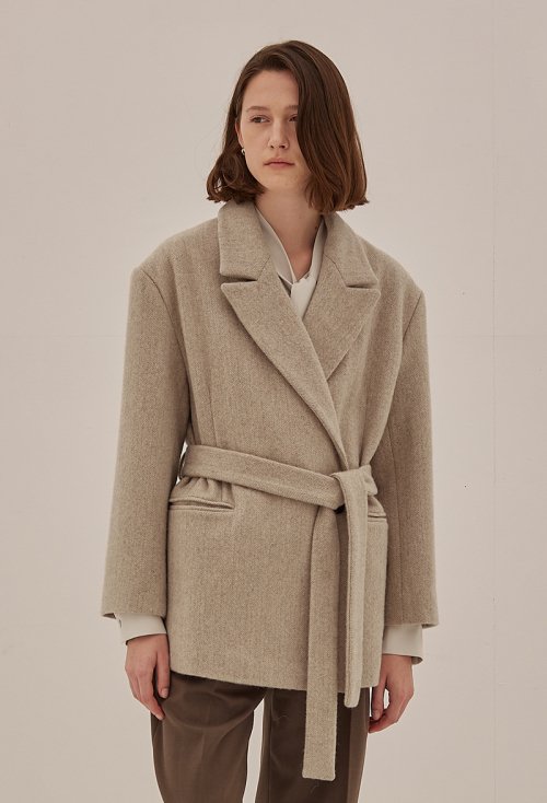 MEGAN HERRINGBONE HALF COAT (2colors)