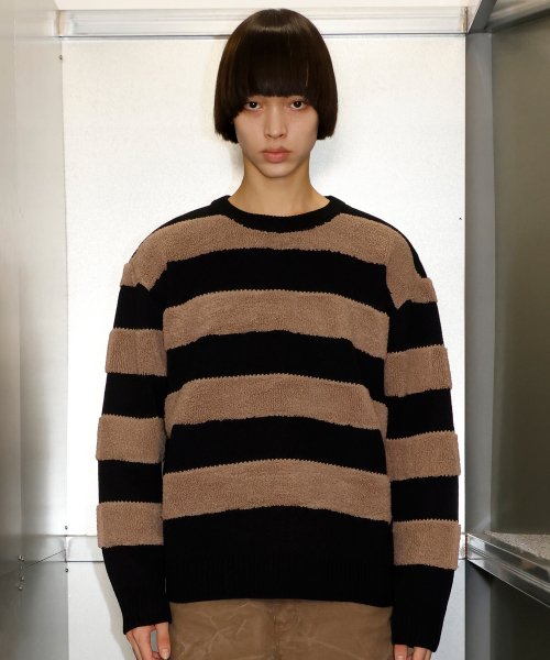 MUSINSA | シグネチャー Boucle striped knit [brown]