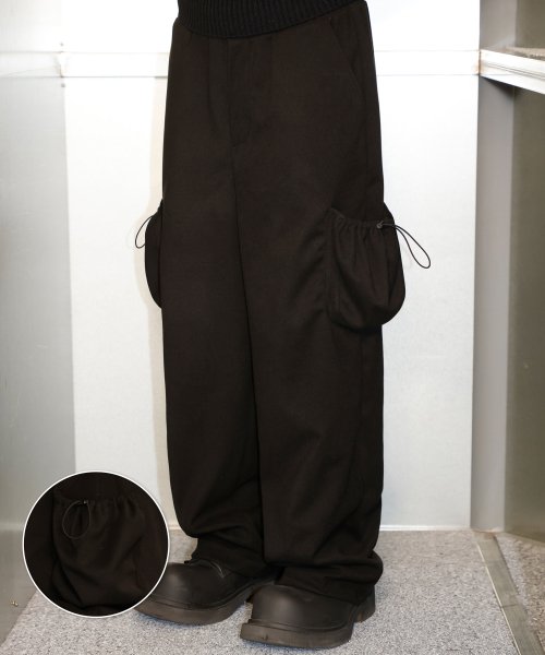 Musinsa signature two way string pop up pocket pants black 