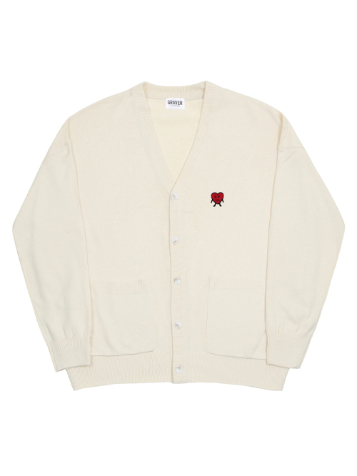 Трикотажный кардиган с вышивкой сердечка Unisex Cream