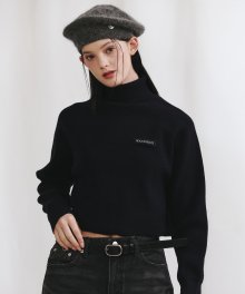 Turtle Neck Crop Knit Top [NAVY]