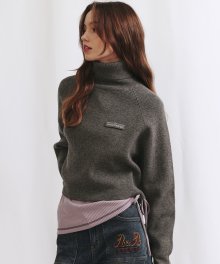 Turtle Neck Crop Knit Top [GREY]