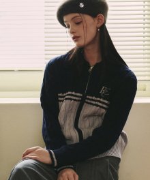 RCC Cable Knit Zipup Cardigan [NAVY]